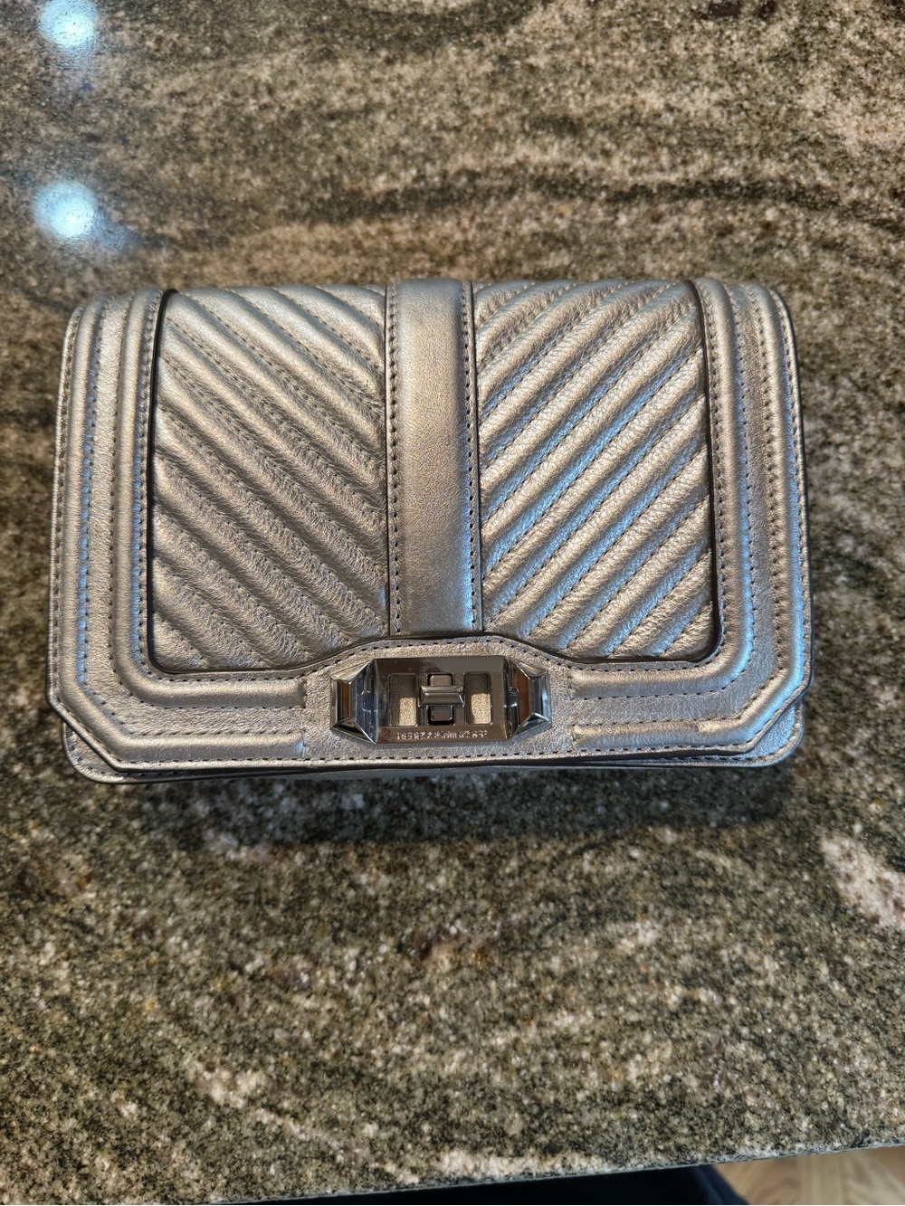 Rebecca Minkoff Metallic Silver Chevron Quilted Mini Crossbody